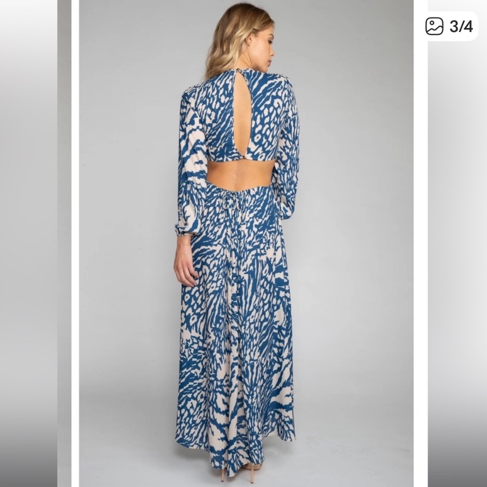 RESA Maxi Dress - Blue and Cream - Picture 2 of 3